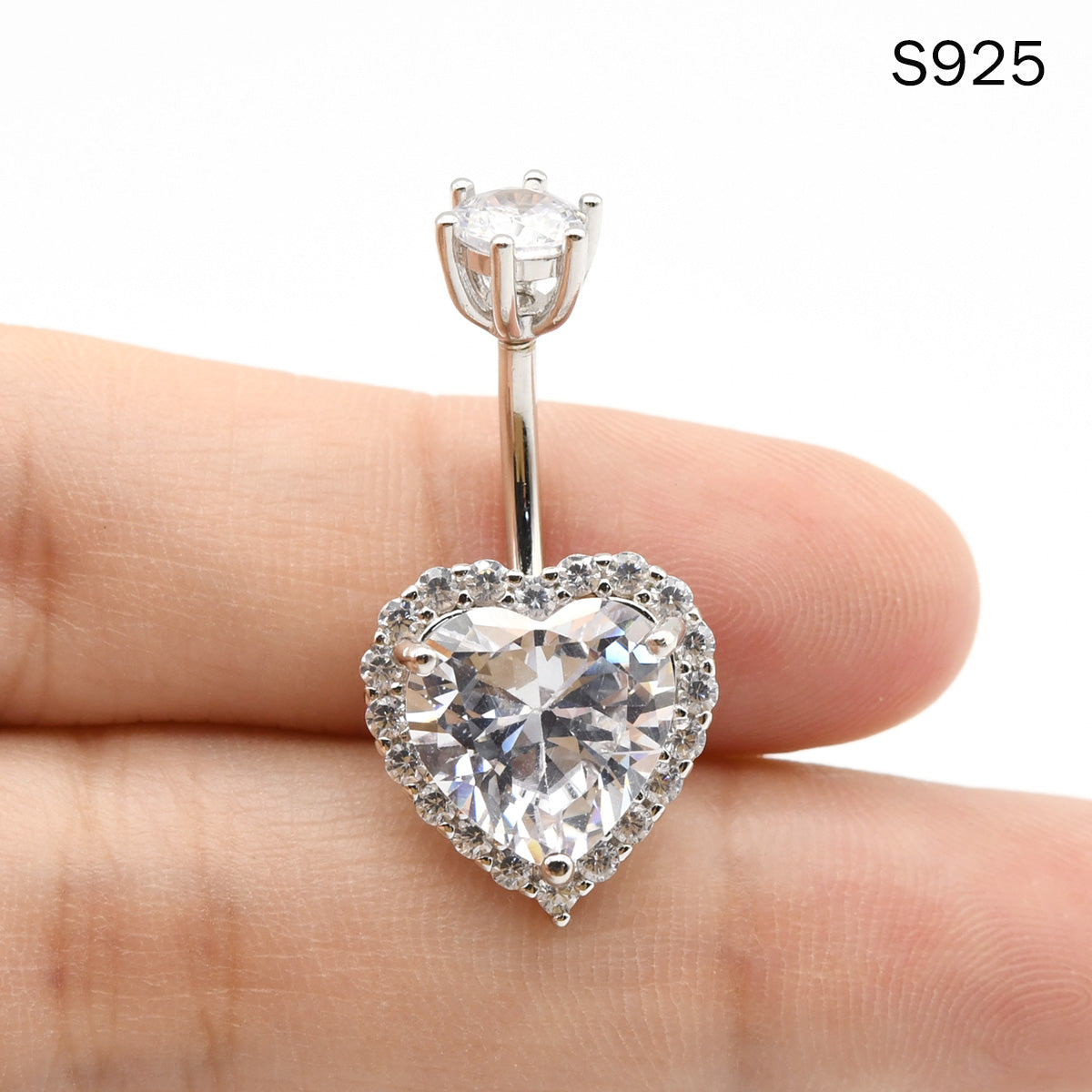 1 Piece 925 Sterling Silver Crystal Heart Navel Piercing Belly Button Rings