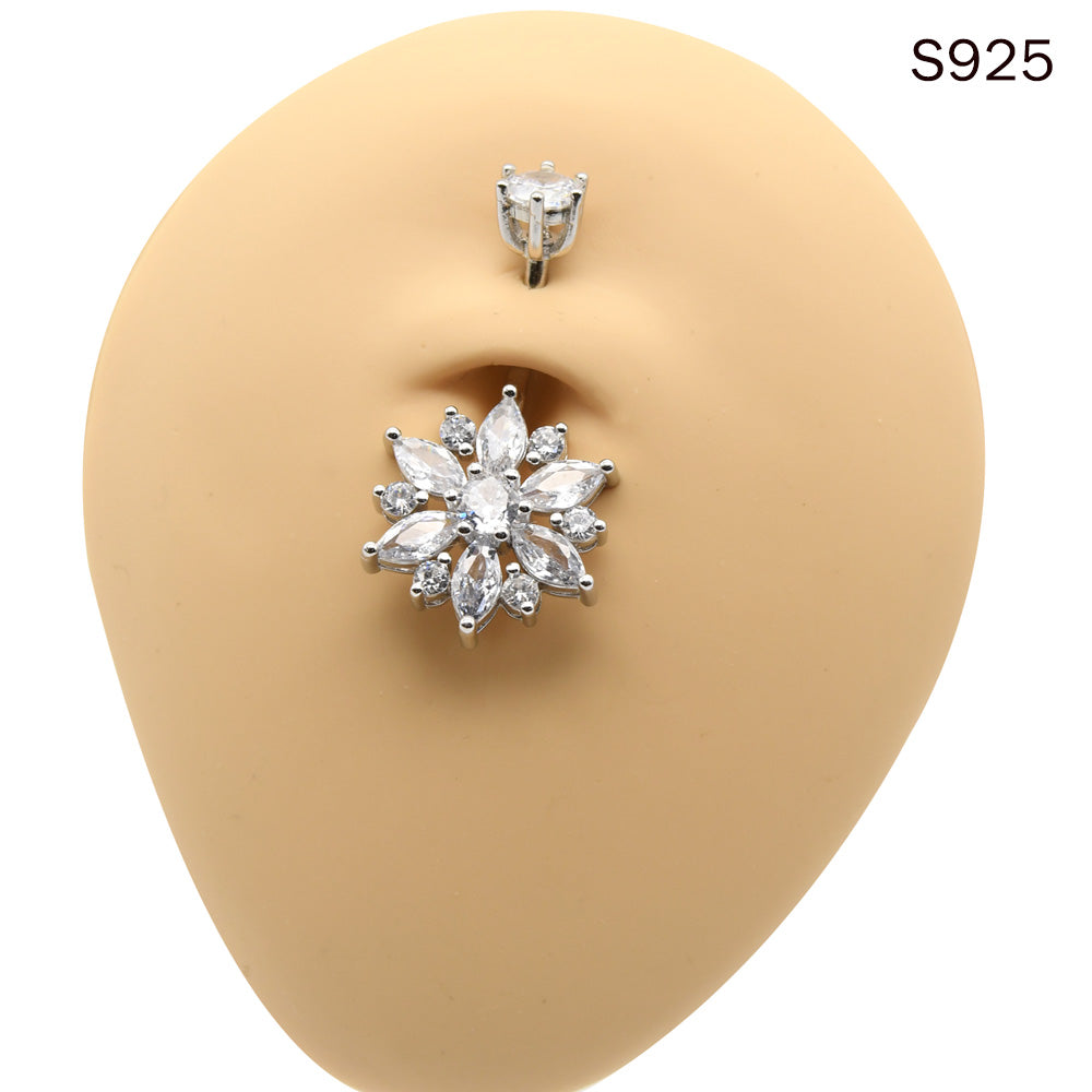 1 Piece 1.6x8mm Snowflake 925 Sterling Silver Belly Button Piercing Navel Rings with Zircon