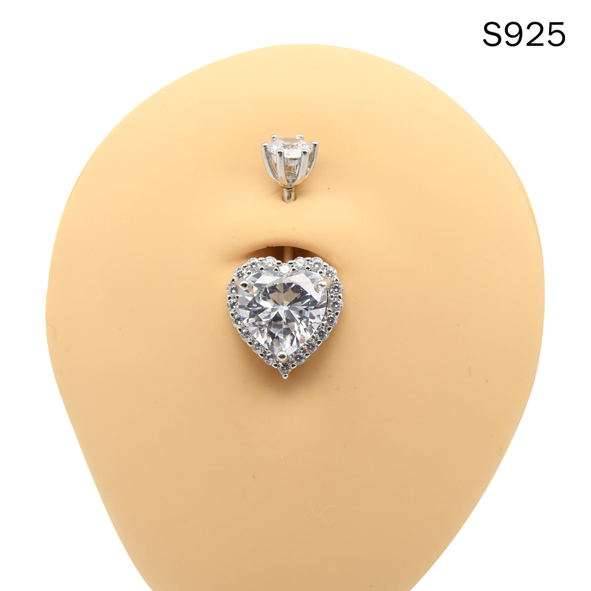 1 Piece 925 Sterling Silver Crystal Heart Navel Piercing Belly Button Rings