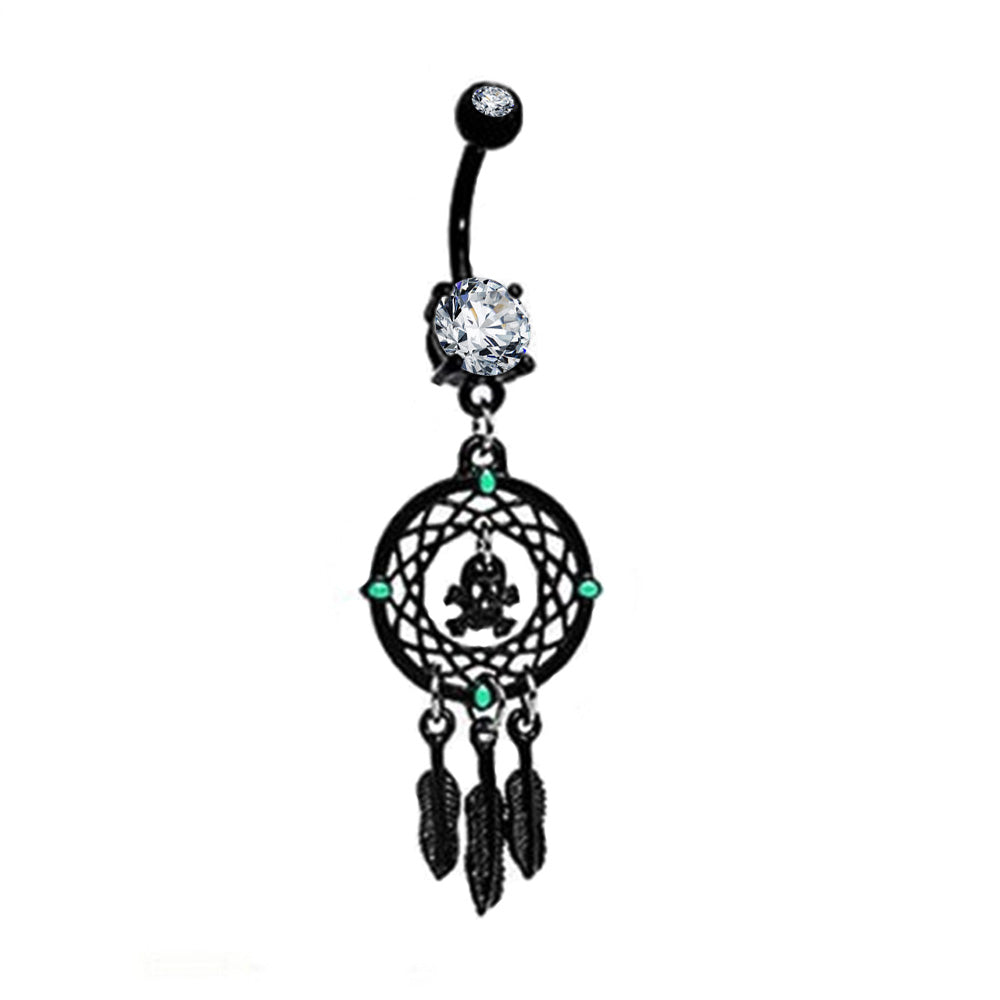 1 Piece Black Skull Dream Catcher Navel Piercing Belly Button Rings Curved Barbell Piercing