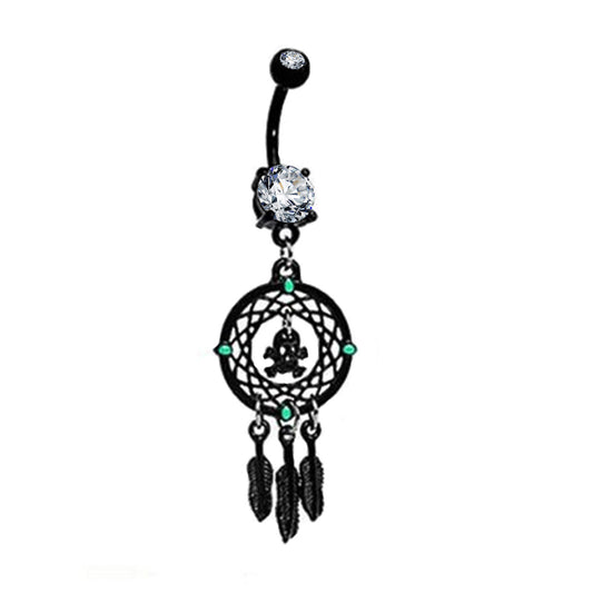 1 Piece Black Skull Dream Catcher Navel Piercing Belly Button Rings Curved Barbell Piercing