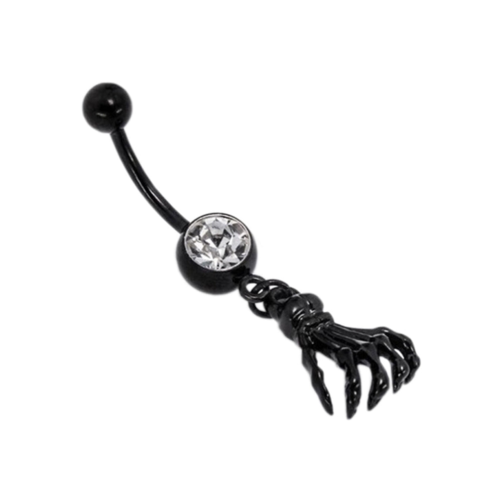 1 Piece Black Hand Bone Navel Piercing Belly Button Rings with Rhinestone Skull Body Jewelry