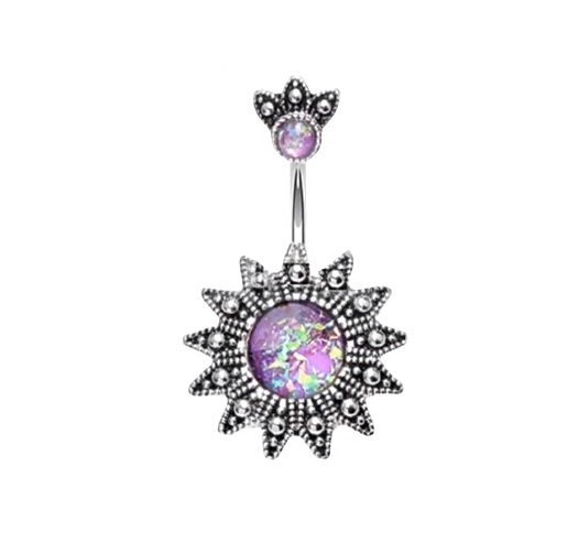 1 Piece Retro Sunflower Stainless Steel Navel Piercing Jewelry Fake Opal Stone Belly Button Rings