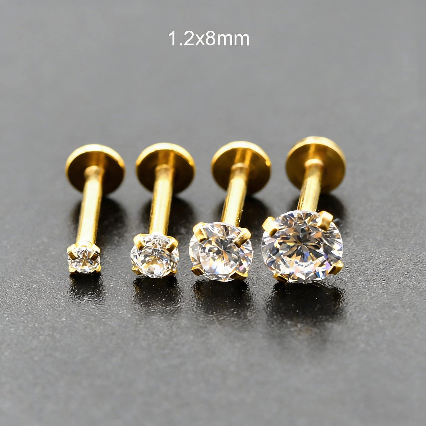 4 Pairs Set 316L Surgical Steel Labret Ear Nose Stud with 2-5mm Round CZ Flat Back Medusa Piercing Helix Cartilage Earrings 16G