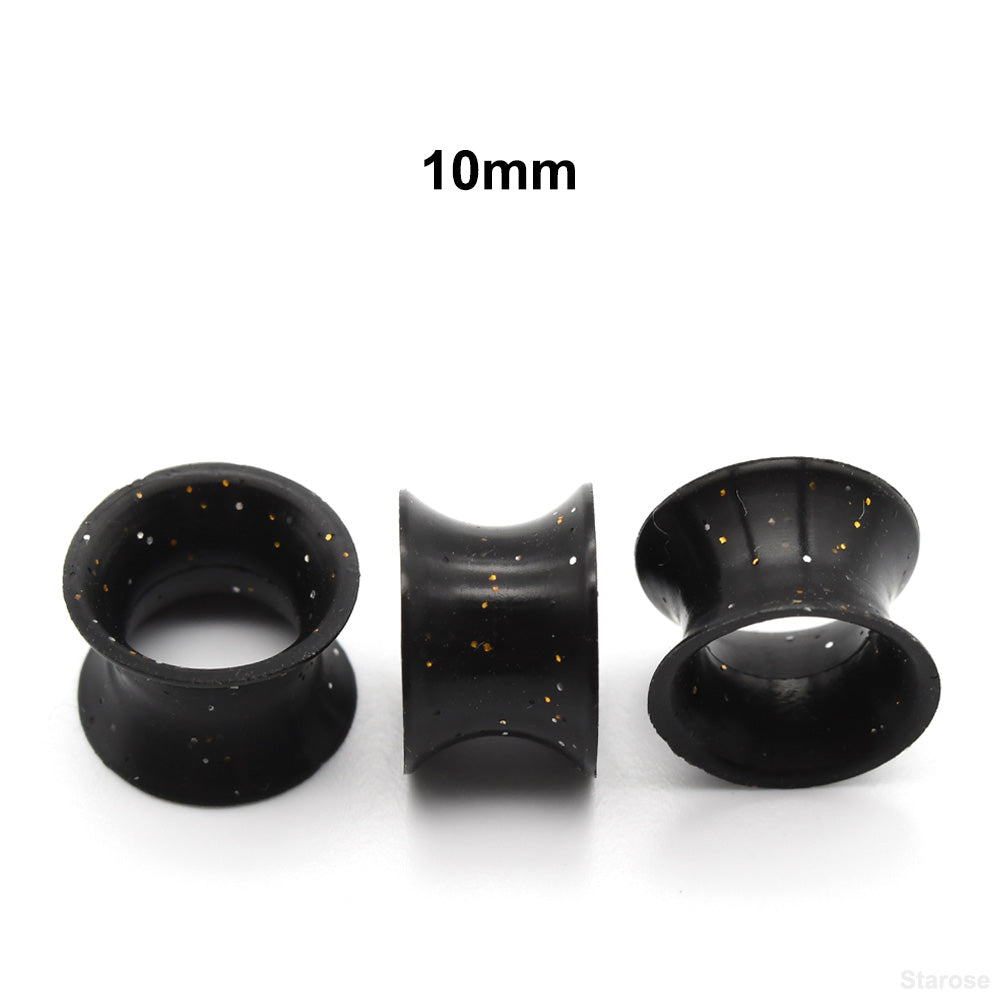 10 Pieces-Pack New Black Silicone Tunnels with Colored Sequins 00G 8G 14mm Silicone Ear Plugs for Women Men Ear Stretcher Ear Piercing Lobe Earringsrtable for Men and Women