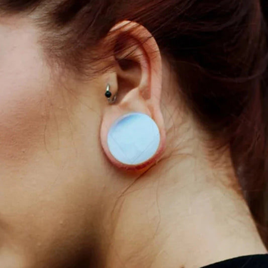 1 Pair 0G 00G Flesh Tunner Earrings Opalite Ear Stretchers Plugs and Tunnels Glass Expander