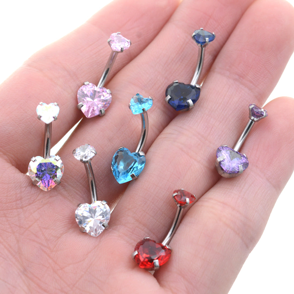 1 Piece Bright Zircon Heart Belly Button Rings Curved Barbell Piercing Navel Jewelry