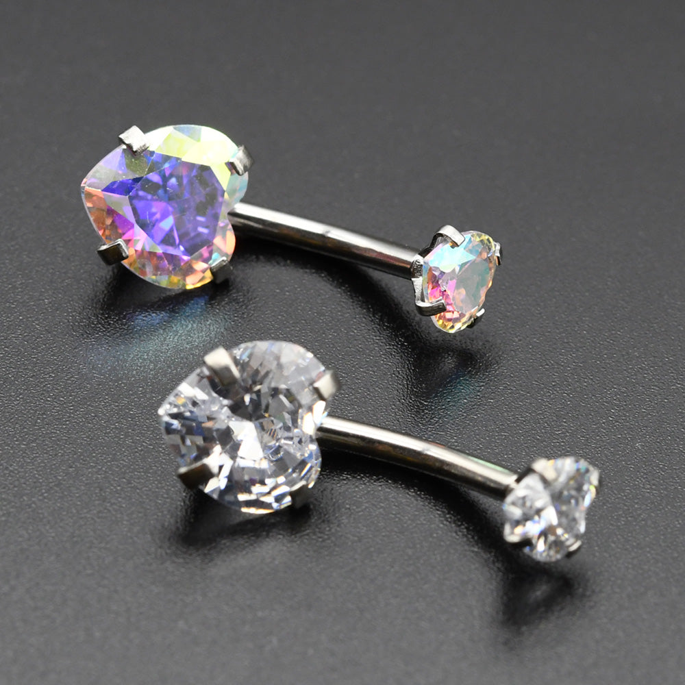 1 Piece Bright Zircon Heart Belly Button Rings Curved Barbell Piercing Navel Jewelry