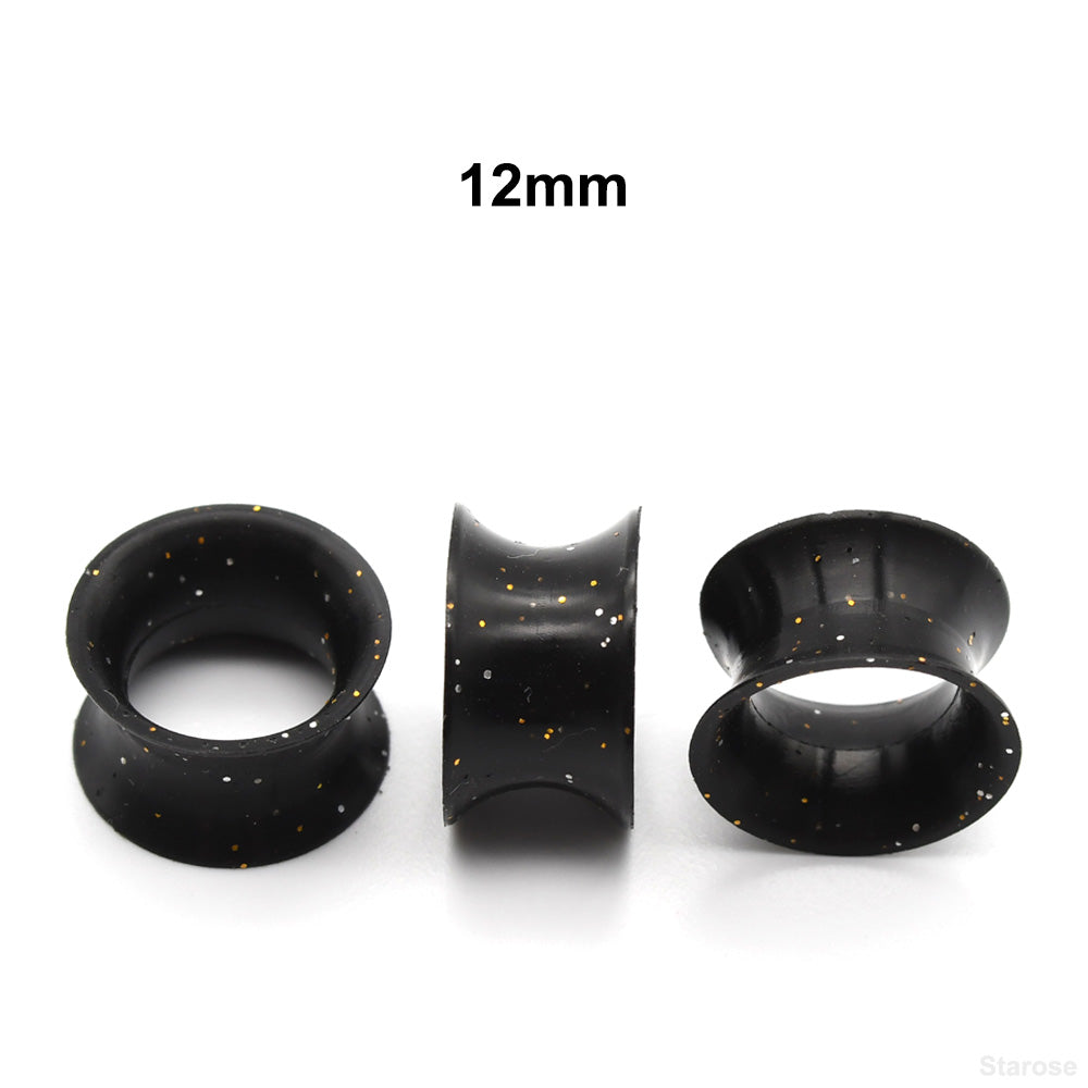 10 Pieces-Pack New Black Silicone Tunnels with Colored Sequins 00G 8G 14mm Silicone Ear Plugs for Women Men Ear Stretcher Ear Piercing Lobe Earringsrtable for Men and Women