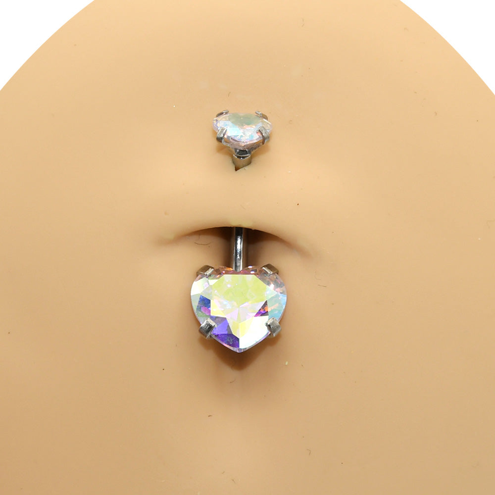 1 Piece Bright Zircon Heart Belly Button Rings Curved Barbell Piercing Navel Jewelry