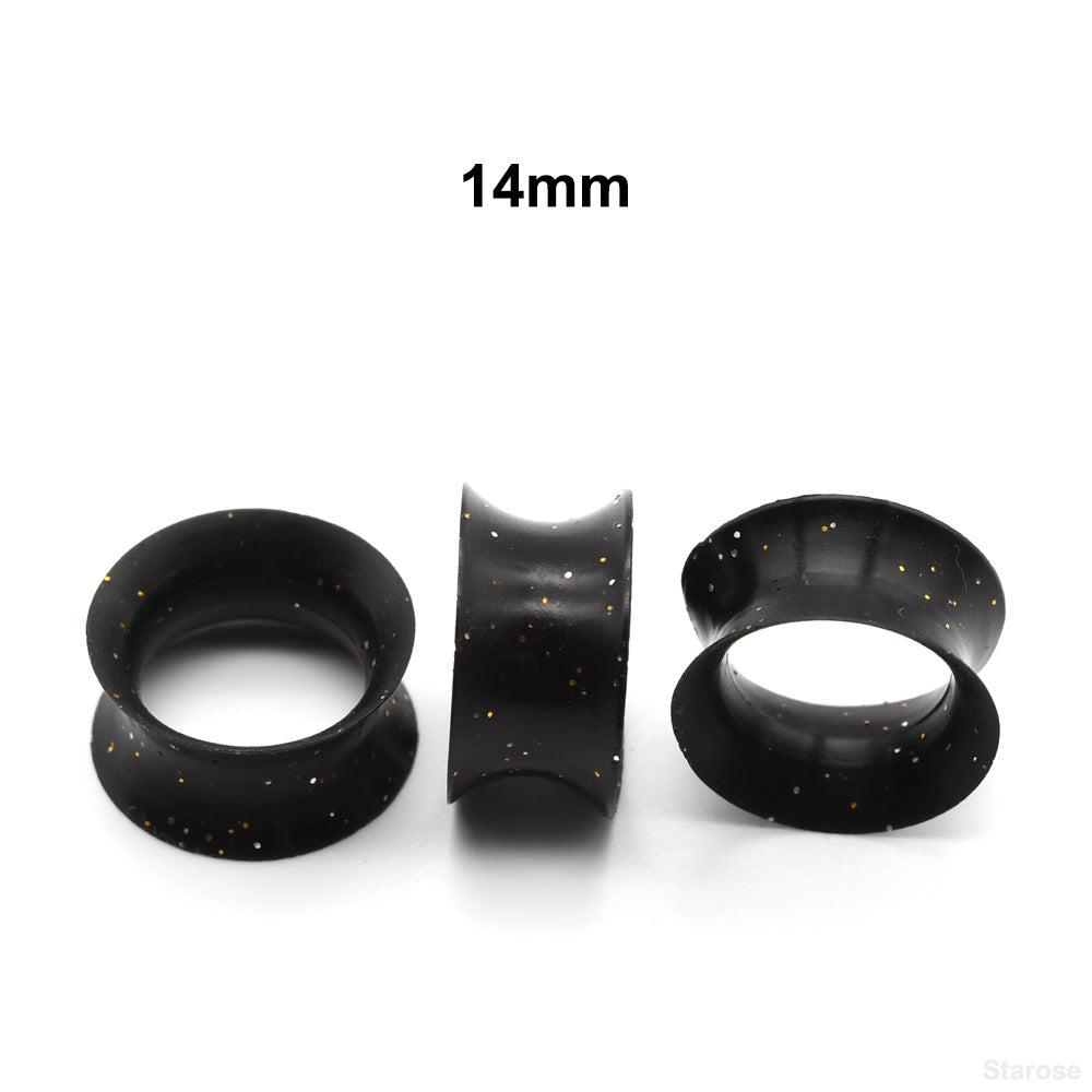10 Pieces-Pack New Black Silicone Tunnels with Colored Sequins 00G 8G 14mm Silicone Ear Plugs for Women Men Ear Stretcher Ear Piercing Lobe Earringsrtable for Men and Women