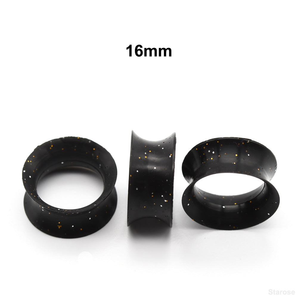 10 Pieces-Pack New Black Silicone Tunnels with Colored Sequins 00G 8G 14mm Silicone Ear Plugs for Women Men Ear Stretcher Ear Piercing Lobe Earringsrtable for Men and Women