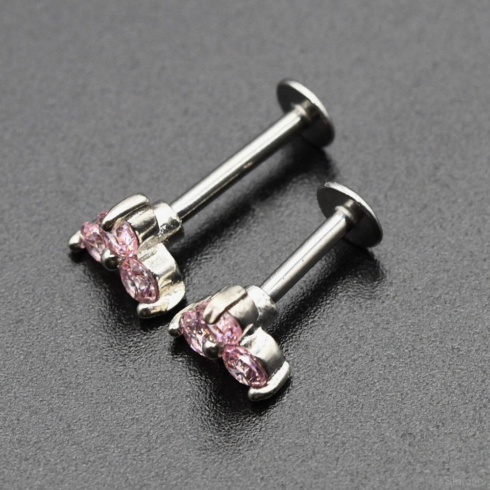1 Piece 1.2x6/8mm Stainless Steel Labret Piercing Nose Stud with Zircon Earring