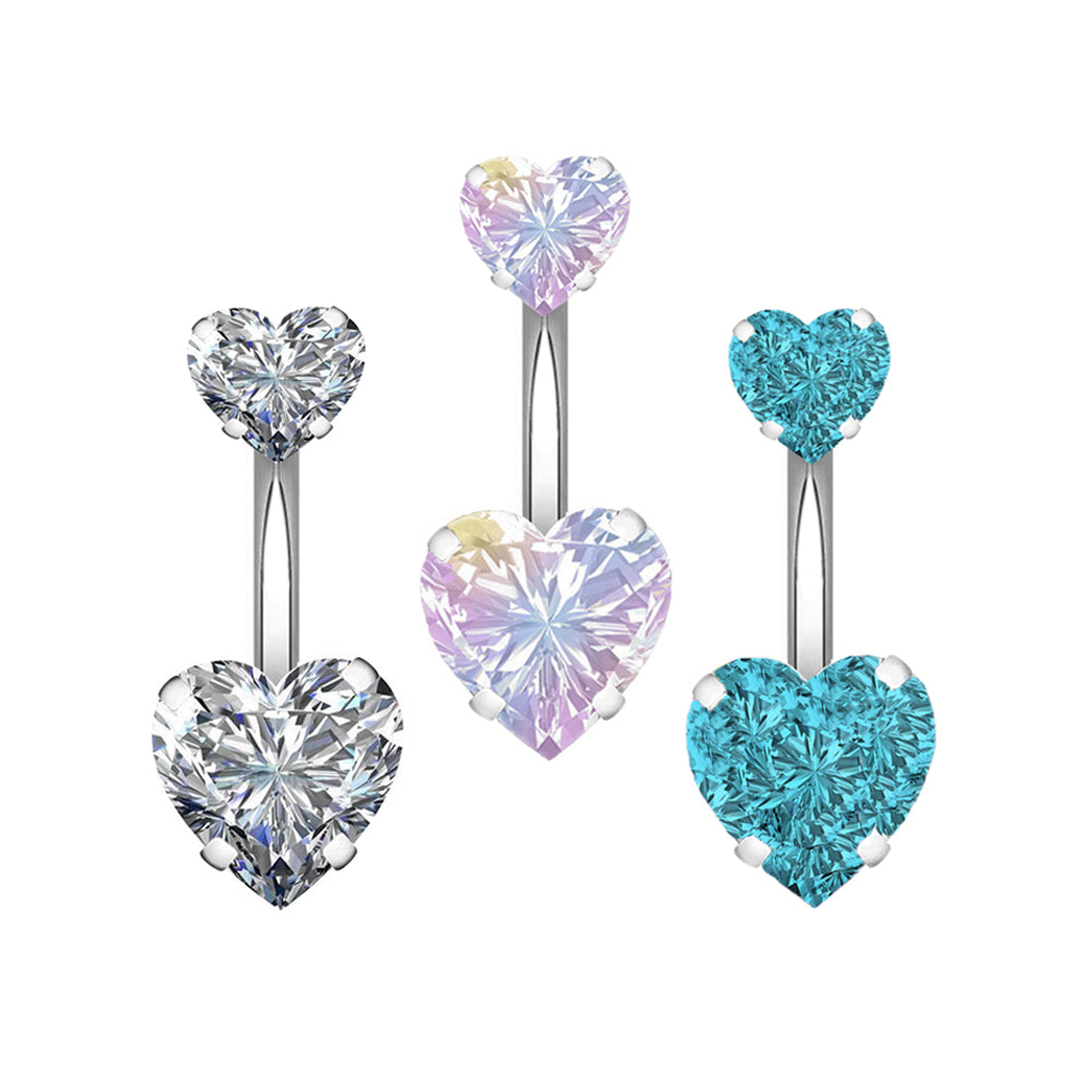 1 Piece Bright Zircon Heart Belly Button Rings Curved Barbell Piercing Navel Jewelry