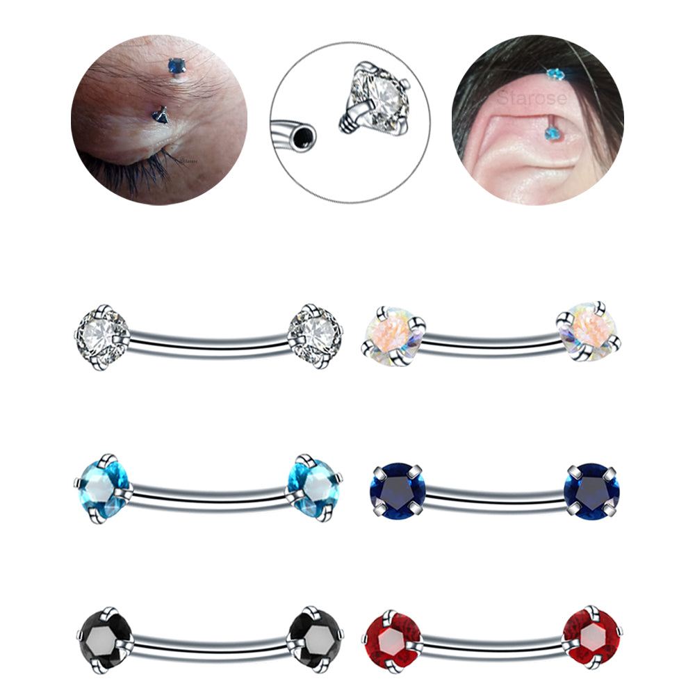 1 Piece Snake Eyes Piercing Eyebrow Ring Vertical Labret Stud with Zircon Helix Piercing Jewelry