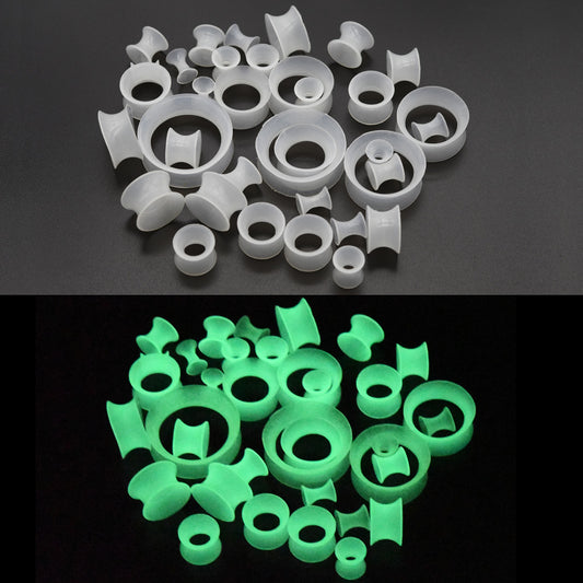 10 Pieces-Pack 3-24mm Glow-in-the-Dark Silicone Tunnels Flexible Ear Plugs 00G 0G Large Gauge Soft Ear Skin Tunnels Earlets Luminus Ear Stretchers Noctilucent Ear Dilations