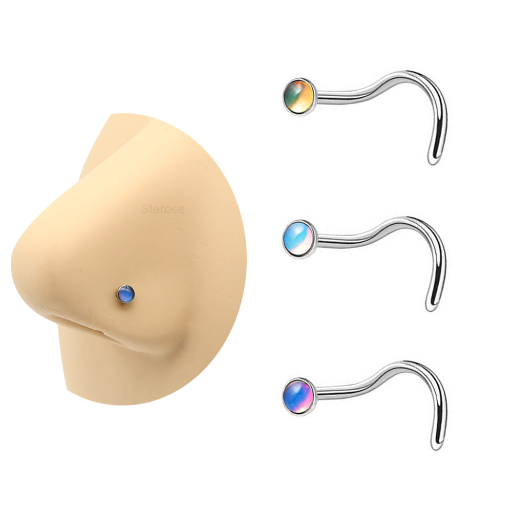 3Pcs Gradient Colors 3mm Artificial Crystal Nose Studs Stainless Steel Twisted Barbell Piercing Labret Helix Earrings