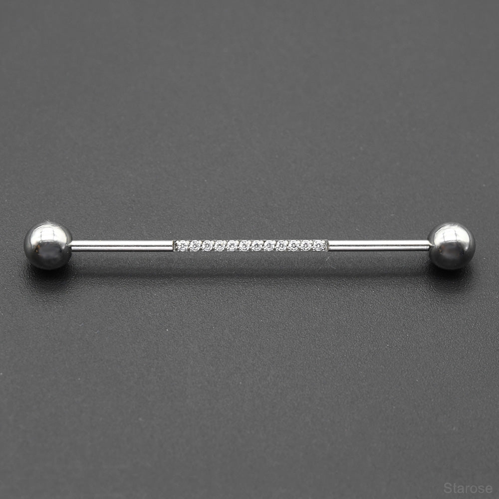 1 Piece 36mm Straight Industrial Piercing Jewelry with Mirco Zircon 316L Stainless Steel Long Industrial Barbells Piercing 14G 16G