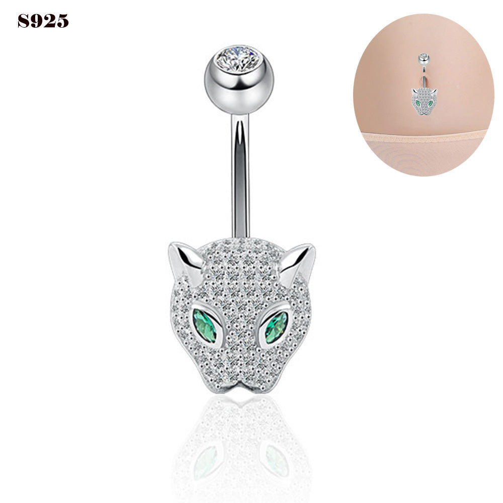 1 Piece Luxury 925 Sterling Silver Navel Ring Green Eye Leopard Belly Piercing Jewelry