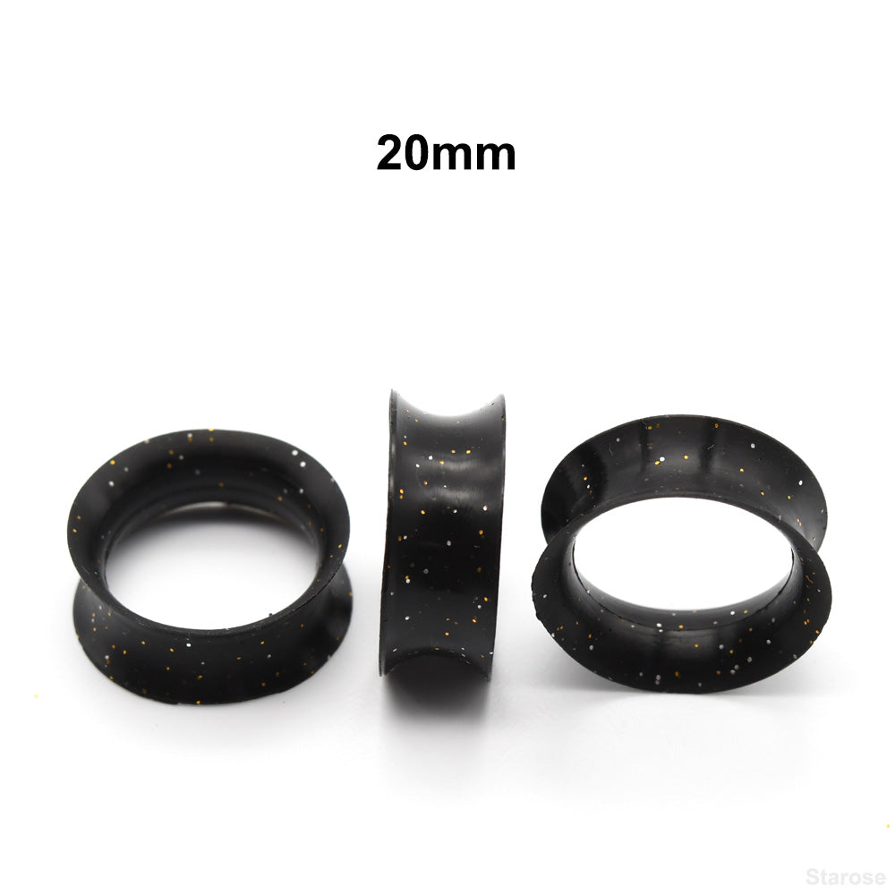 10 Pieces-Pack New Black Silicone Tunnels with Colored Sequins 00G 8G 14mm Silicone Ear Plugs for Women Men Ear Stretcher Ear Piercing Lobe Earringsrtable for Men and Women