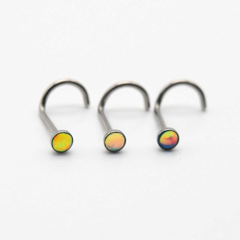 3Pcs Gradient Colors 3mm Artificial Crystal Nose Studs Stainless Steel Twisted Barbell Piercing Labret Helix Earrings