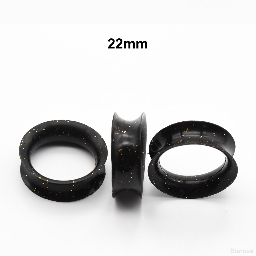 10 Pieces-Pack New Black Silicone Tunnels with Colored Sequins 00G 8G 14mm Silicone Ear Plugs for Women Men Ear Stretcher Ear Piercing Lobe Earringsrtable for Men and Women