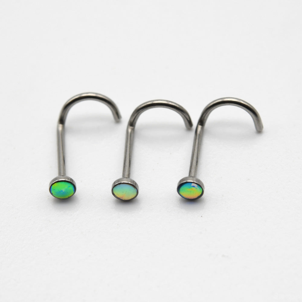 3Pcs Gradient Colors 3mm Artificial Crystal Nose Studs Stainless Steel Twisted Barbell Piercing Labret Helix Earrings