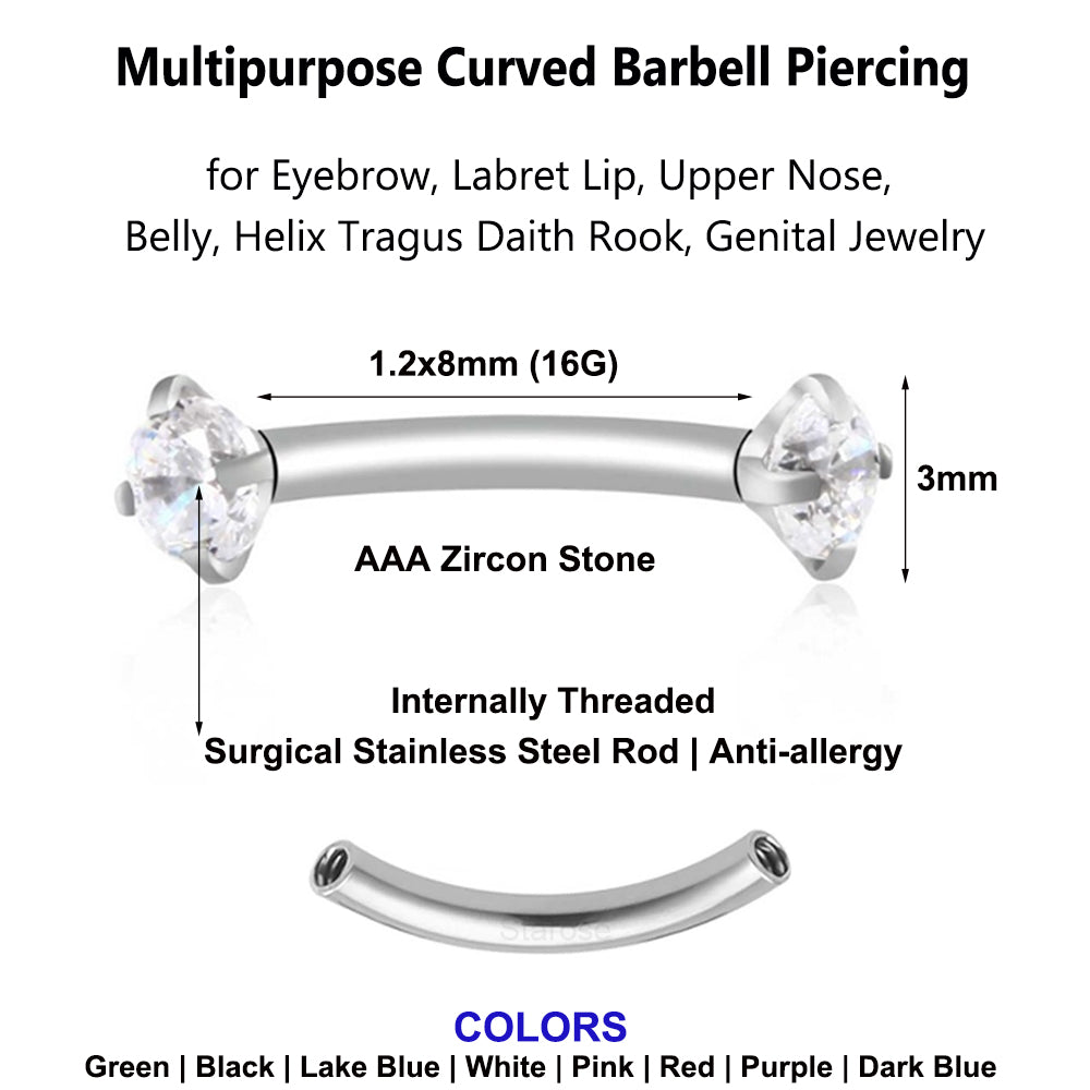 1 Piece Snake Eyes Piercing Eyebrow Ring Vertical Labret Stud with Zircon Helix Piercing Jewelry
