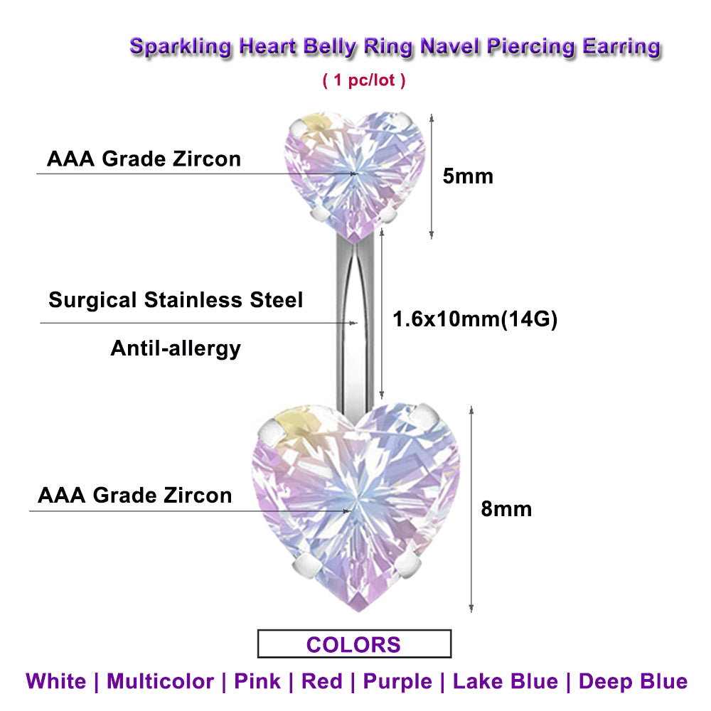 1 Piece Bright Zircon Heart Belly Button Rings Curved Barbell Piercing Navel Jewelry