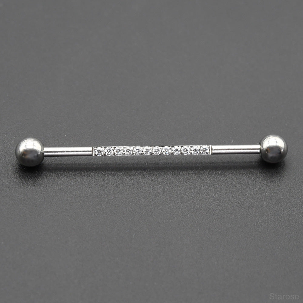 1 Piece 36mm Straight Industrial Piercing Jewelry with Mirco Zircon 316L Stainless Steel Long Industrial Barbells Piercing 14G 16G