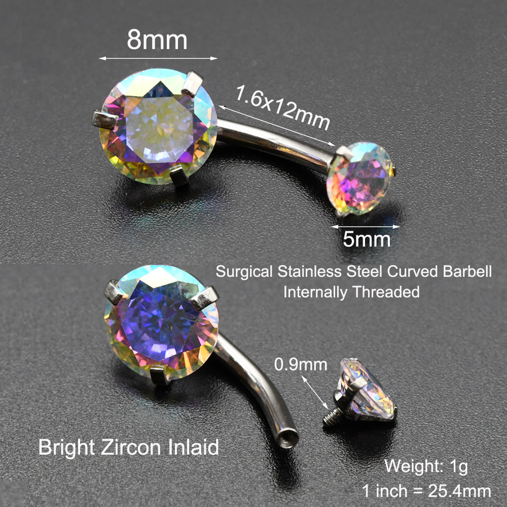 1 Piece Round Crystal Zircon Belly Button Rings Navel Piercing Barbell Jewelry