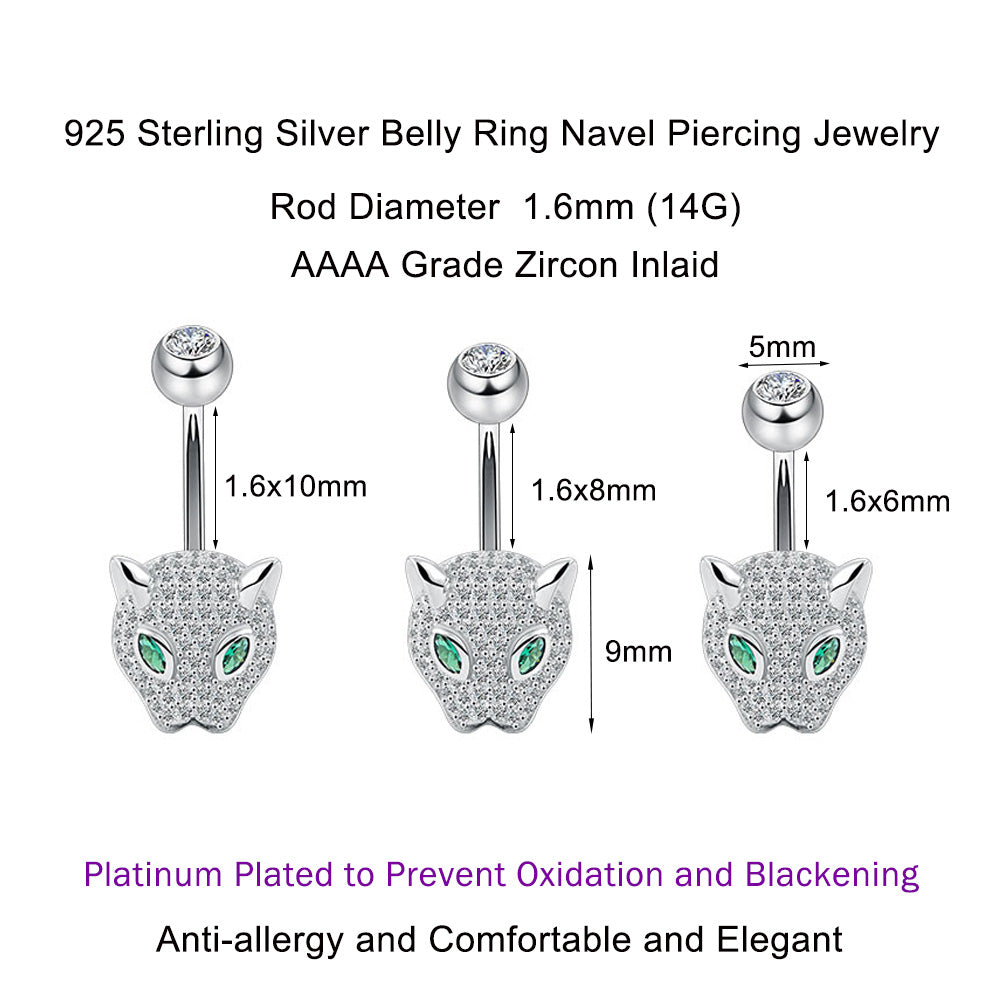 1 Piece Luxury 925 Sterling Silver Navel Ring Green Eye Leopard Belly Piercing Jewelry