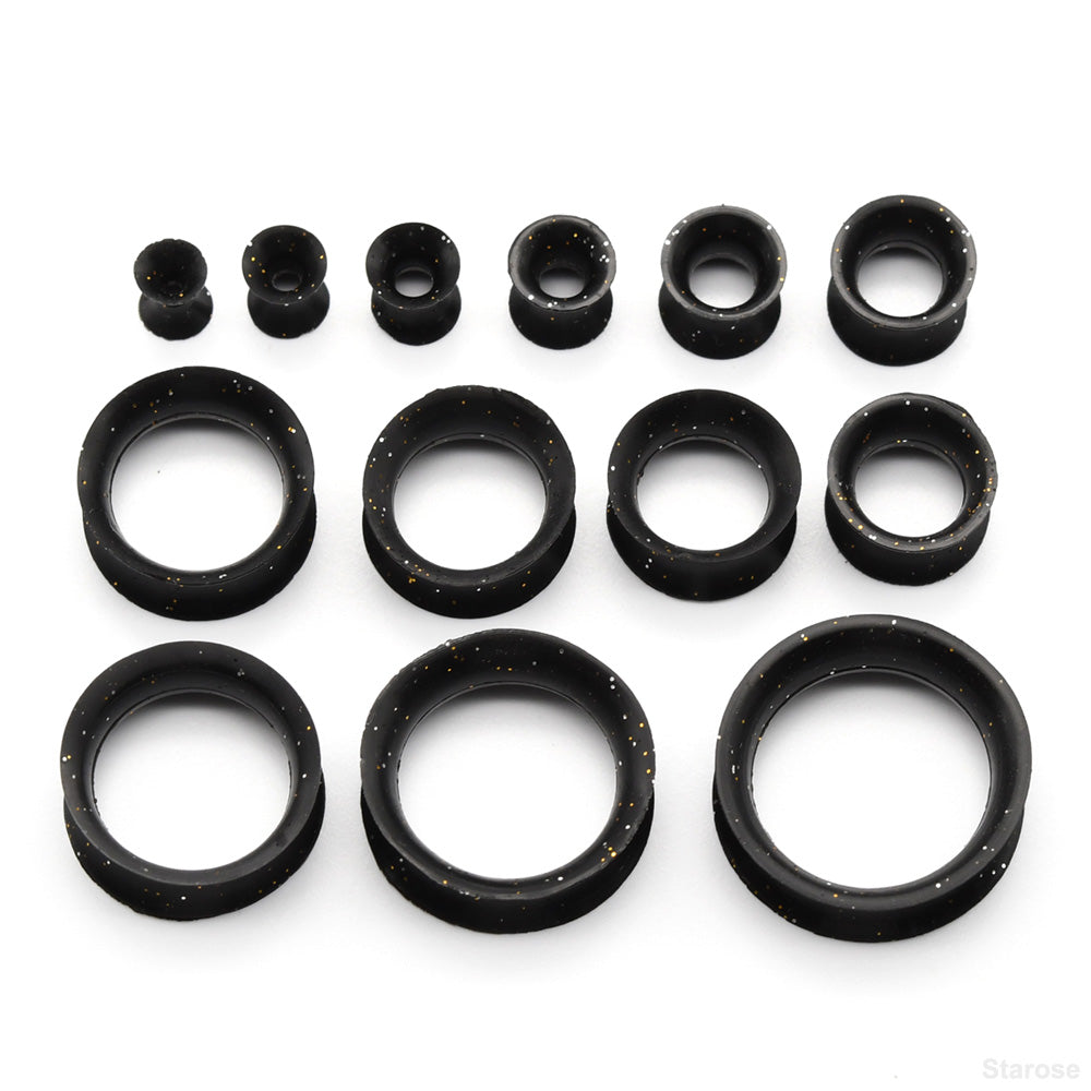 10 Pieces-Pack New Black Silicone Tunnels with Colored Sequins 00G 8G 14mm Silicone Ear Plugs for Women Men Ear Stretcher Ear Piercing Lobe Earringsrtable for Men and Women