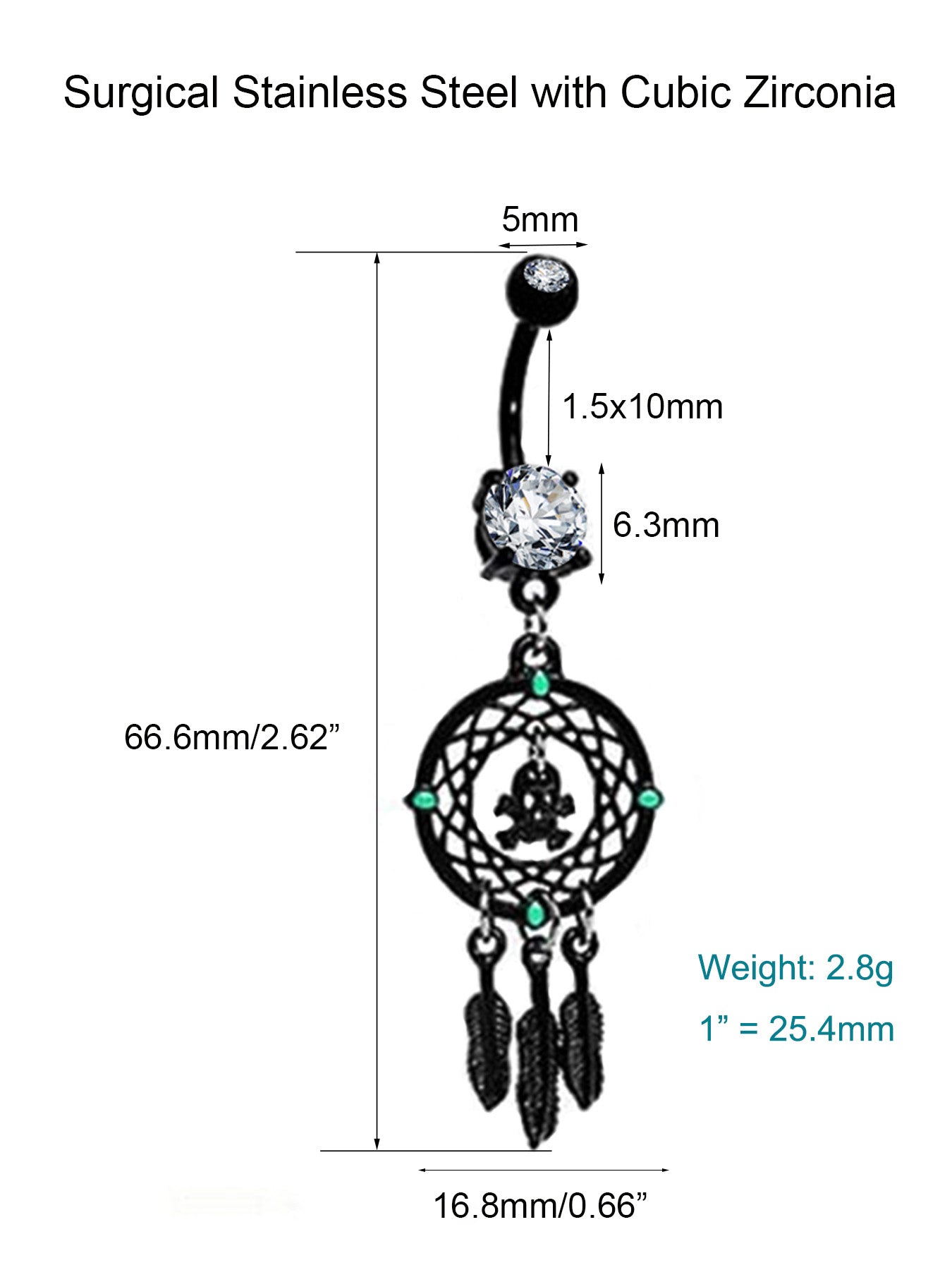 1 Piece Black Skull Dream Catcher Navel Piercing Belly Button Rings Curved Barbell Piercing