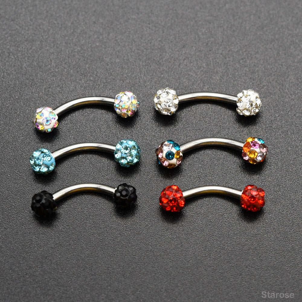 2 Piece-Pack Curved Barbell Piercing Crystal Ball Eyebrow Piercing Vertical Labret Ring