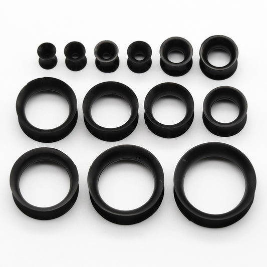 Wholesales 10 Pieces-Pack Solid Black Ear Tunnels Silicone Tunnels 0G 00G  Large Gauge Earrings