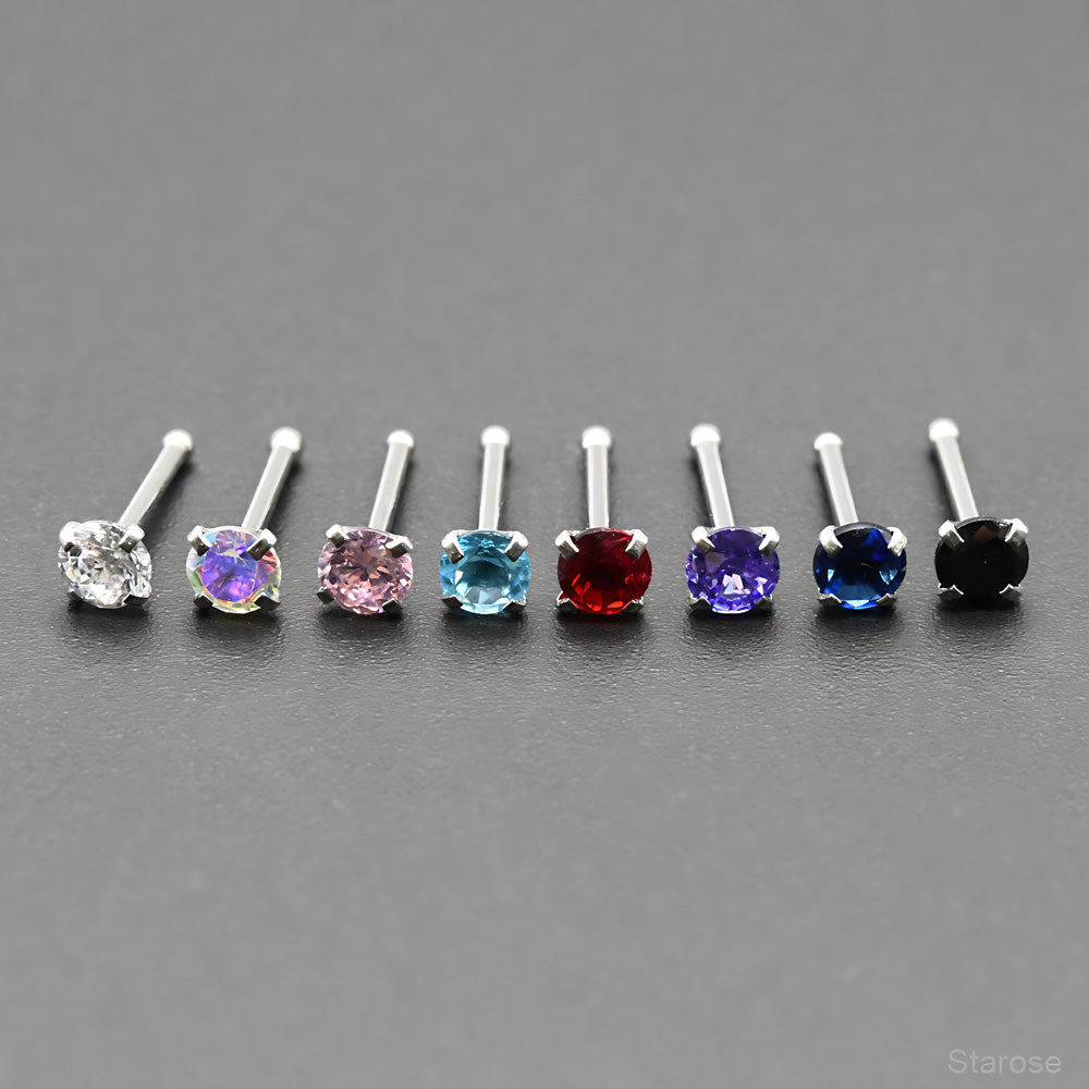 3Pcs Pack 0.8x7mm Bone Round Star Heart Crystal Nose Studs Stainless Steel Lip Nose Piercing Ear Jewelry
