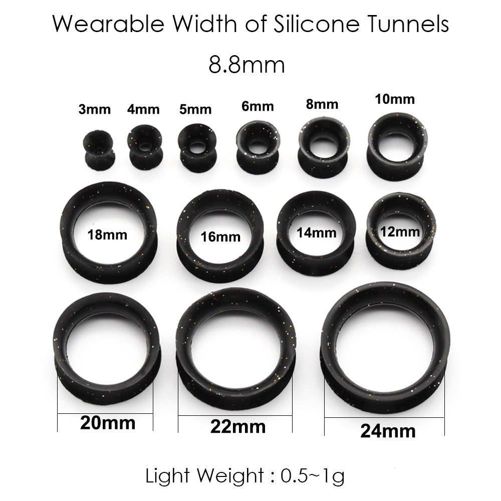 10 Pieces-Pack New Black Silicone Tunnels with Colored Sequins 00G 8G 14mm Silicone Ear Plugs for Women Men Ear Stretcher Ear Piercing Lobe Earringsrtable for Men and Women