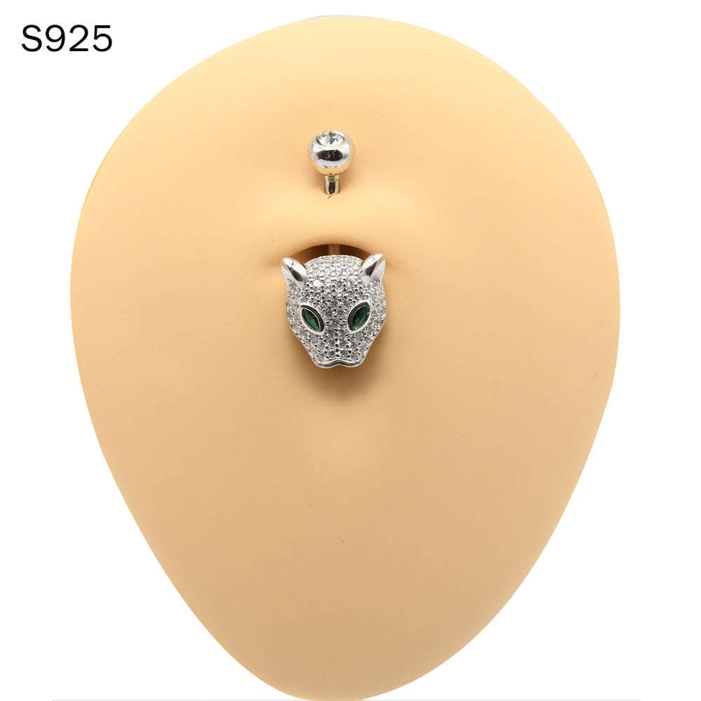 1 Piece Luxury 925 Sterling Silver Navel Ring Green Eye Leopard Belly Piercing Jewelry
