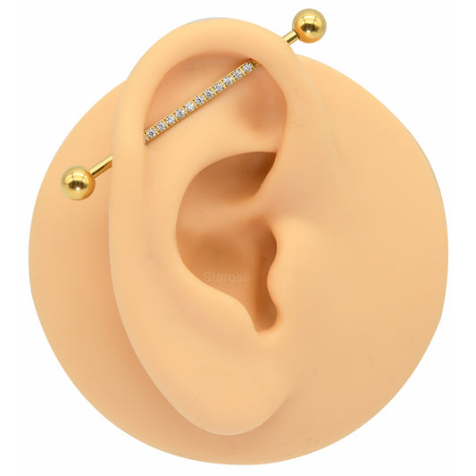 1 Piece 36mm Straight Industrial Piercing Jewelry with Mirco Zircon 316L Stainless Steel Long Industrial Barbells Piercing 14G 16G