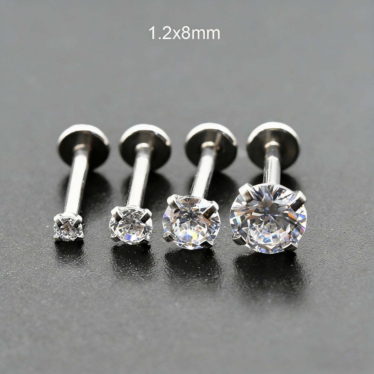 4 Pairs Set 316L Surgical Steel Labret Ear Nose Stud with 2-5mm Round CZ Flat Back Medusa Piercing Helix Cartilage Earrings 16G