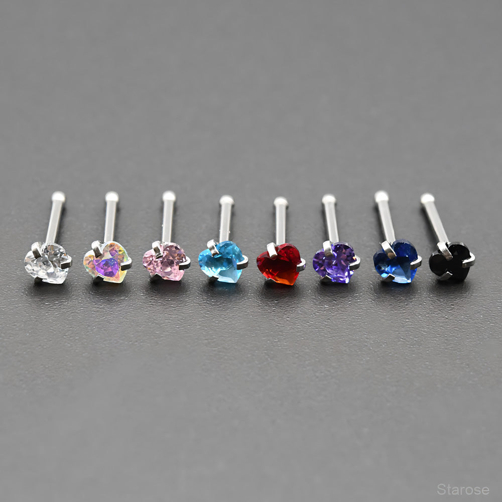 3Pcs Pack 0.8x7mm Bone Round Star Heart Crystal Nose Studs Stainless Steel Lip Nose Piercing Ear Jewelry