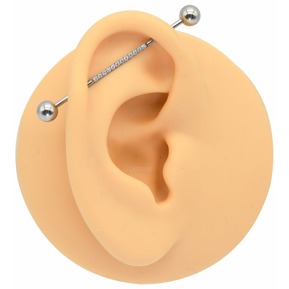 1 Piece 36mm Straight Industrial Piercing Jewelry with Mirco Zircon 316L Stainless Steel Long Industrial Barbells Piercing 14G 16G