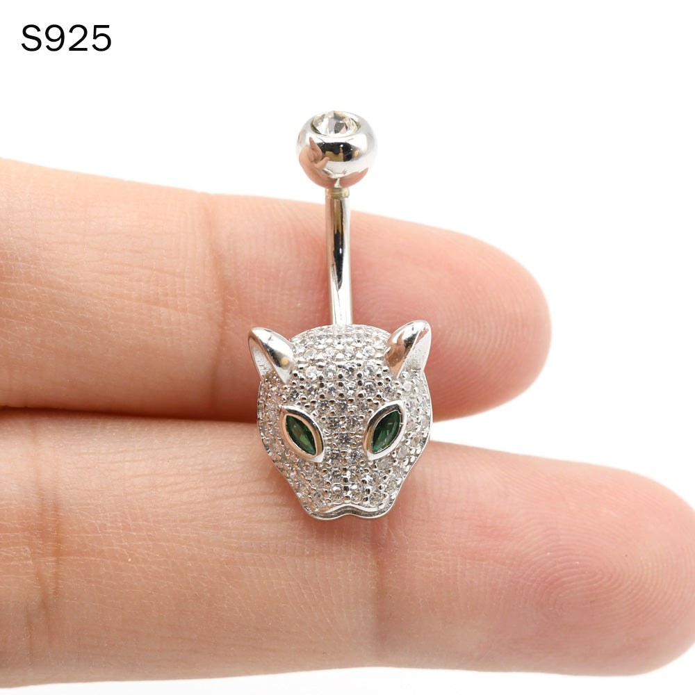 1 Piece Luxury 925 Sterling Silver Navel Ring Green Eye Leopard Belly Piercing Jewelry