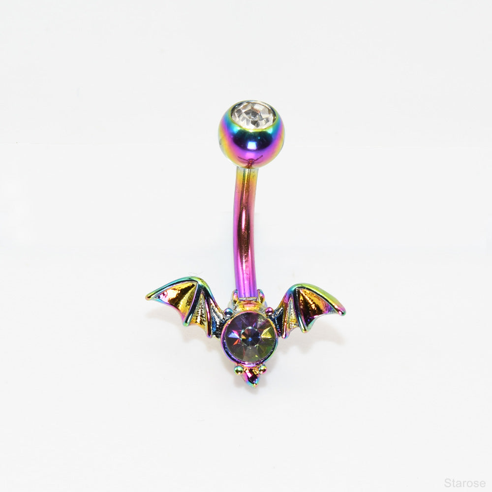 1 Piece Dark Animal Bat Navel Rings with Heart Rhinestone Stainless Steel Belly Button Piercing Navel Jewelry