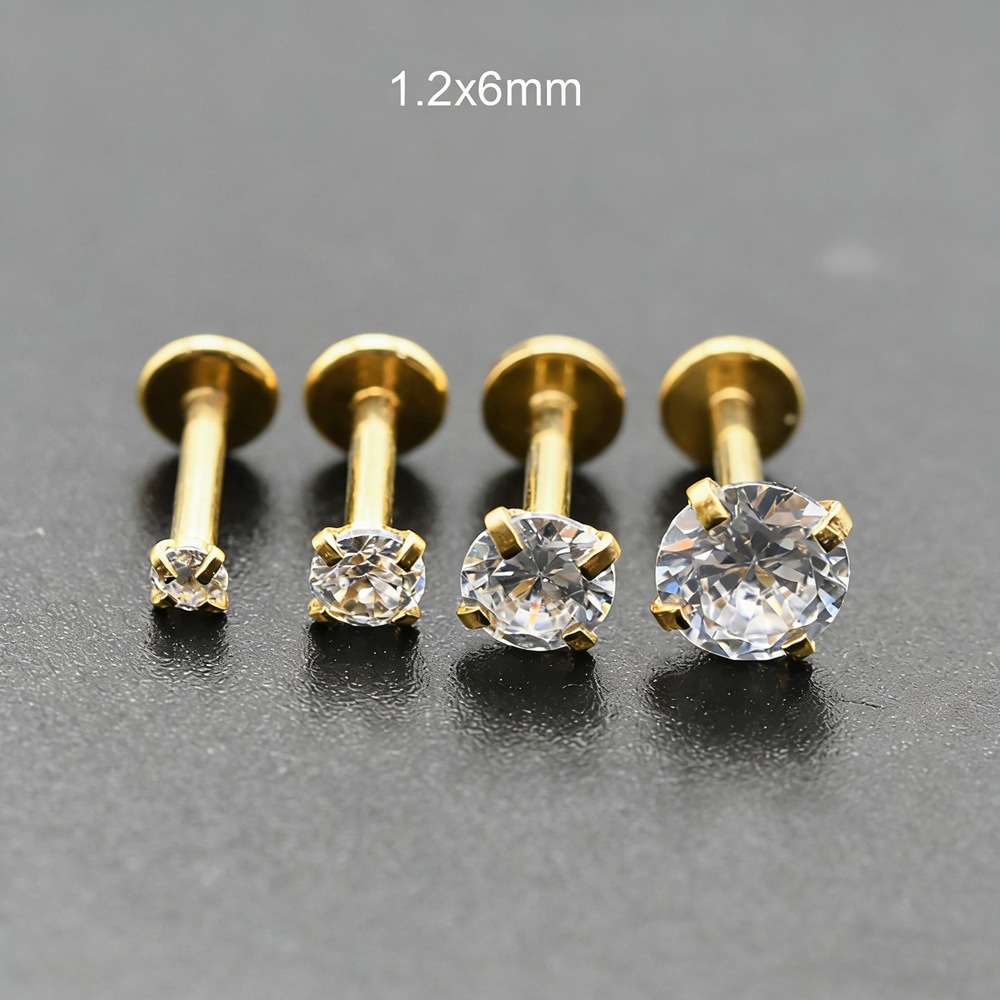 4 Pairs Set 316L Surgical Steel Labret Ear Nose Stud with 2-5mm Round CZ Flat Back Medusa Piercing Helix Cartilage Earrings 16G