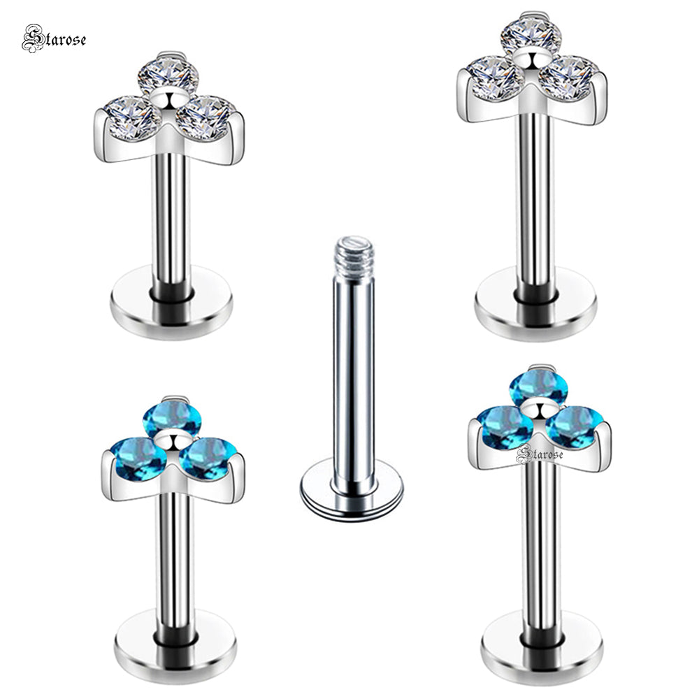 1 Piece 1.2x6/8mm Stainless Steel Labret Piercing Nose Stud with Zircon Earring