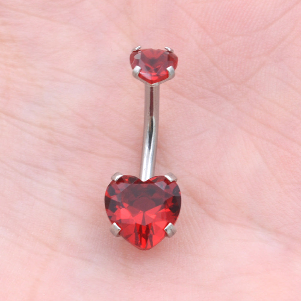 1 Piece Bright Zircon Heart Belly Button Rings Curved Barbell Piercing Navel Jewelry