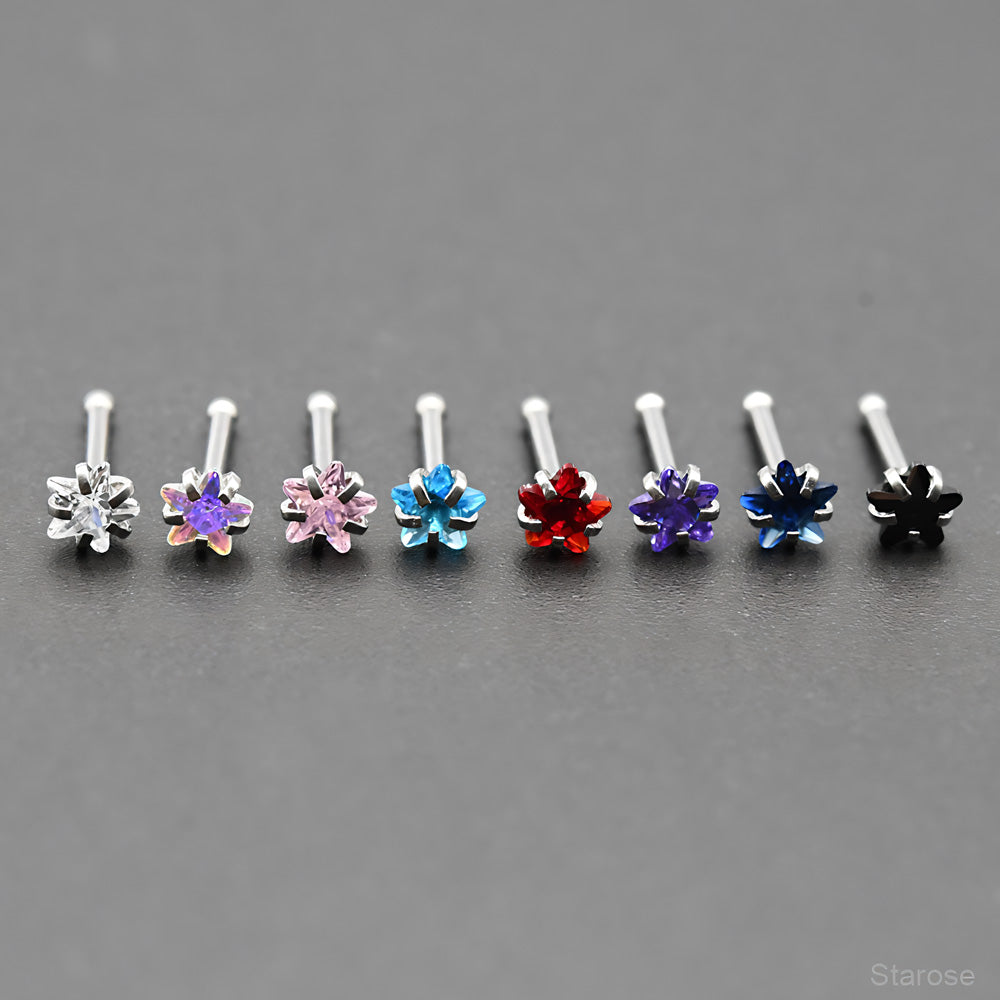 3Pcs Pack 0.8x7mm Bone Round Star Heart Crystal Nose Studs Stainless Steel Lip Nose Piercing Ear Jewelry