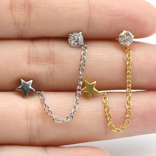 1 Piece 38mm Chain Tassel Earrings with Zircon Ear Piercing Jewelry